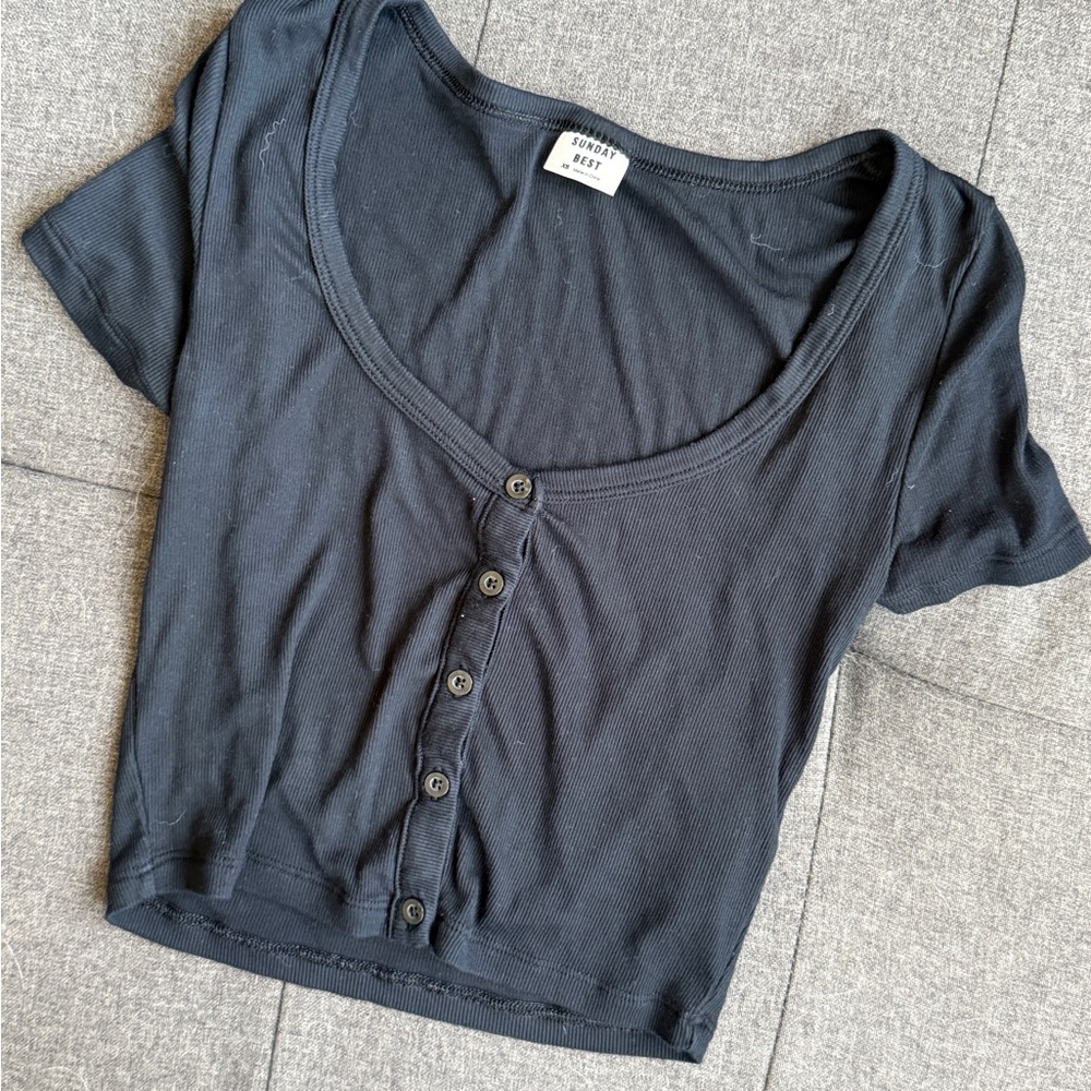 Sunday Best Black Button-Up Crop Top